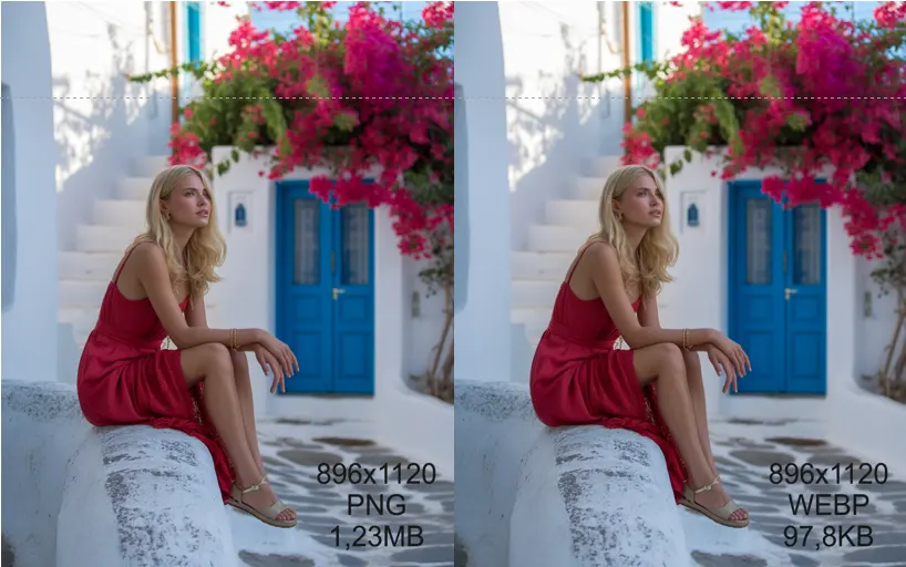 Porovnání původního obrázku a optimalizovaného obrázku ve formátu WEBP pro rychlejší načítání webu.